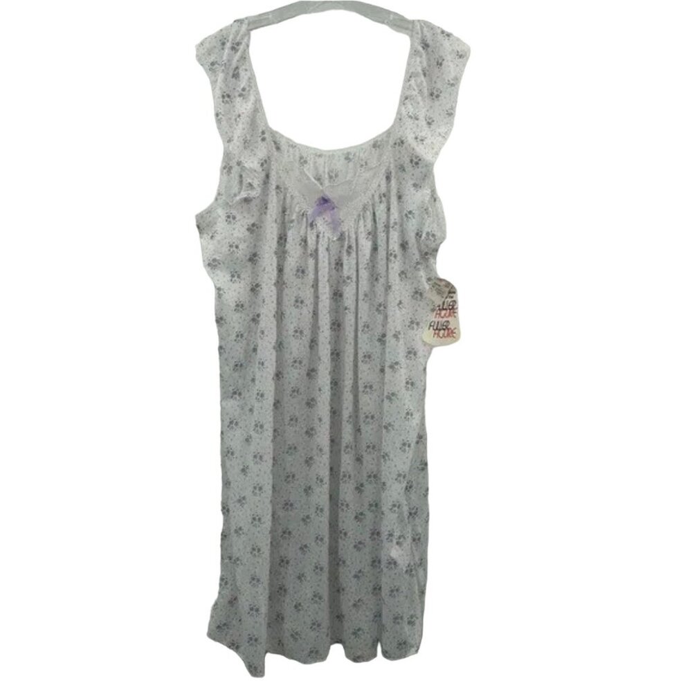 Vintage Monique Night Gown Womens 2X Hills Floral Purple White Lace Trim USA NWT